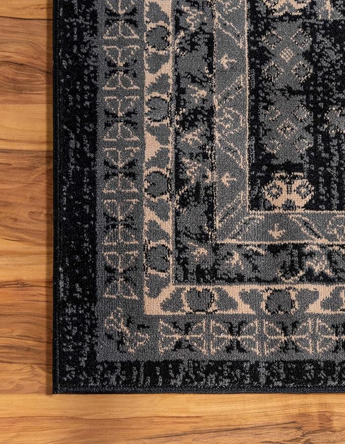 Unique Loom Taftan Collection Border Geometric Tribal Inspired Design Area Rug (5' 0 x 8' 0 Rectangular, Black/ Gray)