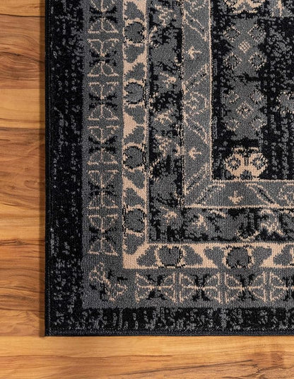 Unique Loom Taftan Collection Border Geometric Tribal Inspired Design Area Rug (6' 0 x 9' 0 Rectangular, Black/ Gray)