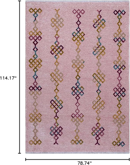 Alfa Rich 7x10 Light Pink Washable Area Rugs for Living Room Bedroom Kitchen Girls Decor Cotton Rug