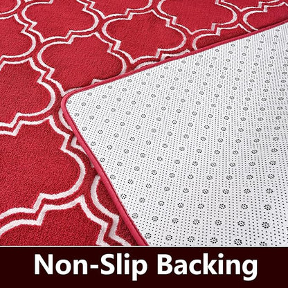 Amearea Fluffy Indoor Area Rug, Soft Trellis Moroccan Rugs for Bedroom, Shag Modern Area Rug for Living Room Kids Room Nursery, Easy Clean, Home Decor Low Pile Carpet, Wine Red 6x9 Feet