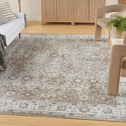 Nourison Home Astra Machine Washable Silver Taupe 6'7" x 9' Area Rug - Easy Clean, Non Shedding, Bed Room, Living Room, Dining Room, Kitchen (7' x 9')