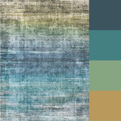 Kokia Abstract Area Rugs 9x12 Bedroom Washable Decor Low Pile Non-Slip Non-Shedding Indoor Blue Carpet Foldable Stain Resistant Floor Living Room Dining Room, Oslo Teal