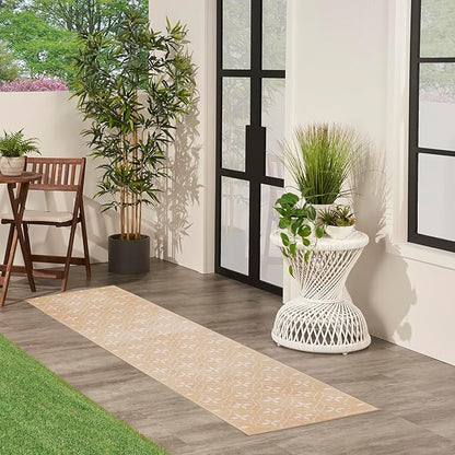 Nourison Home Essentials Indoor/Outdoor Beige Ivory 2'2" x 7'6" Area -Rug, Easy -Cleaning, Non Shedding, Bed Room, Living Room, Dining Room, Backyard, Deck, Patio (2x8)