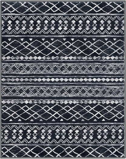 KUTA Area Rug 5x7 Black, Washable Boho Large Living Room Moroccan Rugs Non-Slip, Ultra Soft Geometric Traditional Farmhouse Carpet for Dining Room Bedroom Dorm Office Home Décor