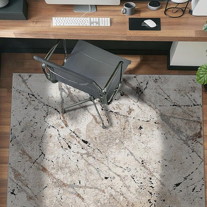 Rugshop Drifted Marble Abstract Area Rug Durable, Kid & Pet Friendly Gray, Ivory, Neutral Tones 4' x 6' Ideal Under Coffee Tables, Desks, or in Small Dining Areas