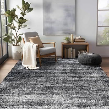 Black and White Rug for Living Room,Washable Abstract Modern Boho Dark 5x7 Area Rugs for Office