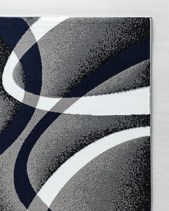 GLORY RUGS Area Rug 5x7 Navy Door Mat Modern Swirls Carpet Bedroom Living Room Contemporary Dining Accent Sevilla Collection 4816