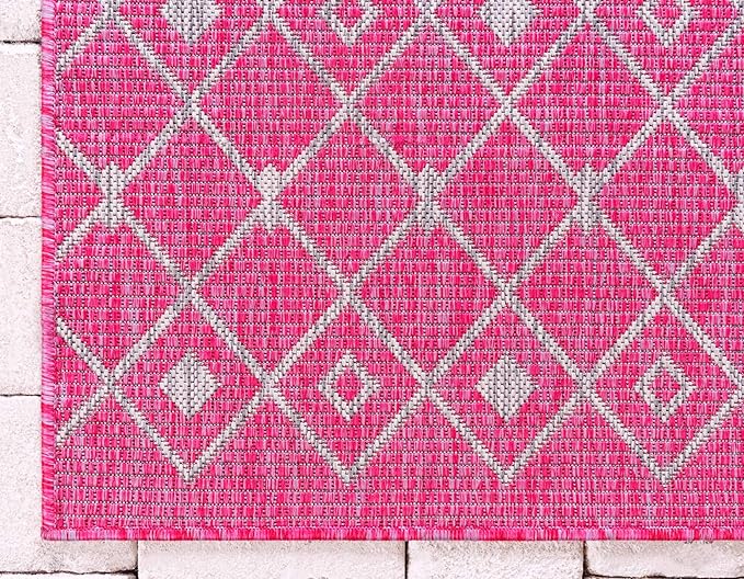 Unique Loom Outdoor Trellis Collection Area Rug - Tribal Trellis (8' x 11' 4" Rectangle, Fuschia/ Gray)
