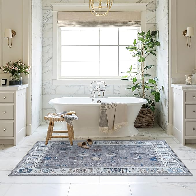 Fame Living Grey Oushak Rug, Modern, Vintage, Turkish, Eclectic, Floral, Pastel, Washable, Oversized, Extra Large Area Rugs for Living Room, Dining, Bedroom, Lounge 9'5"x14'
