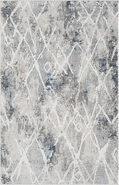 Adel Modern Area Rug for Living Room, 4x6 Rustic Distressed Abstract Blue Rug, Medium Pile Stain Resistant Carpet for Bedroom, Dining Room or Kitchen (4' x 6', Blue)