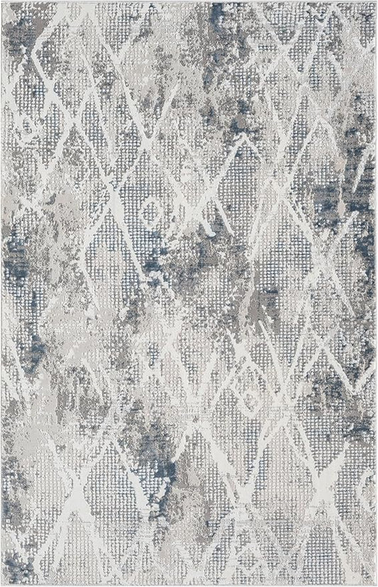 Adel Modern Area Rug for Living Room, 4x6 Rustic Distressed Abstract Blue Rug, Medium Pile Stain Resistant Carpet for Bedroom, Dining Room or Kitchen (4' x 6', Blue)