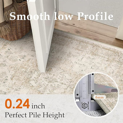 Hallway Runner Rug 2x6 Washable Beige Vintage Distressed Long Runner Oriental Soft Thin Indoor Carpet Non Slip Low Pile Throw Rug for Kitchen Bedroom Laundry Bedside Entryway