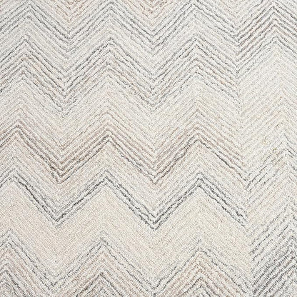 Modern Herringbone Chevron Collection Handcrafted Wool Area Rug - Durable, Zigzag Pattern, for High Traffic, Contemporary Design for Living Room, Bedroom, Dining Room Decor (Ivory-Multi, 5' round)