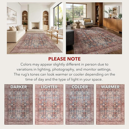 Kuden 2x3 Small Rug, Machine Washable, Non-Slip Backing, Vintage Style, Soft, Low Pile, Area Rugs for Entryway Kitchen Indoor Entrance