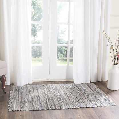 SAFAVIEH Rag Rug Collection Accent Rug - 2'3" x 5', Grey, Handmade Boho Stripe Cotton, Ideal for High Traffic Areas in Entryway, Living Room, Bedroom (RAR121A)