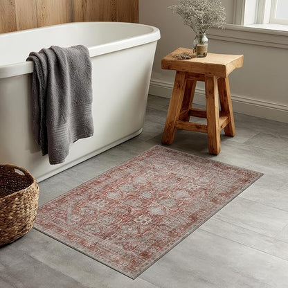 Kuden 2x3 Small Rug, Machine Washable, Non-Slip Backing, Vintage Style, Soft, Low Pile, Area Rugs for Entryway Kitchen Indoor Entrance