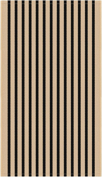 KOZYFLY 3'x5' Cotton Area Rug, Brown and Black Striped Outdoor Rug, Hand-Woven, Machine Washable, Perfect for Front Door, Kitchen, Living Room