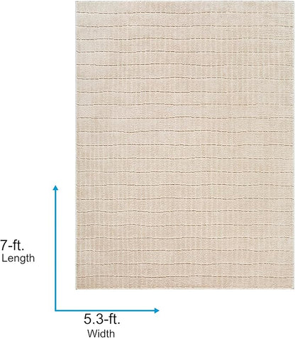 Livabliss x Our PNW Home Cascade Minimalist Striped Area Rug, 5'3" x 7', Light Brown