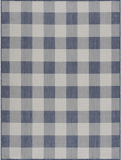 CAMILSON Outdoor Rug - Modern Area Rugs for Indoor and Outdoor Patios, Kitchen and Hallway mats - Easy Cleaning Non Shedding Washable Outside Carpet (6x9, Buffalo - Blue/White)