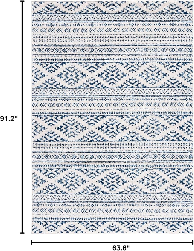 SAFAVIEH Tulum Collection Area Rug - 5'3" x 7'6", Ivory & Navy, Moroccan Boho Tribal Design, Non-Shedding & Easy to Clean, Ideal for Living Room, Bedroom, Dining Space (TUL272D)