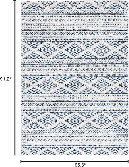 SAFAVIEH Tulum Collection Area Rug - 5'3" x 7'6", Ivory & Navy, Moroccan Boho Tribal Design, Non-Shedding & Easy to Clean, Ideal for Living Room, Bedroom, Dining Space (TUL272D)
