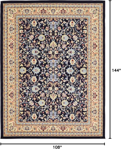 Rugs.com Yasmin Collection Rug – 9' x 12' Navy Blue Medium Rug Perfect for Living Rooms, Large Dining Rooms, Open Floorplans