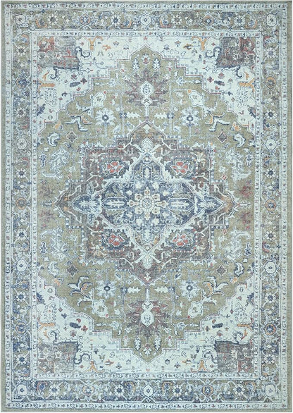 Bloom Rugs Washable Non-Slip 8' x 10' Rug - Green/Blue Traditional Medallion Area Rug for Living Room, Bedroom, Dining Room, and Kitchen - Exact Size: 8' x 10'
