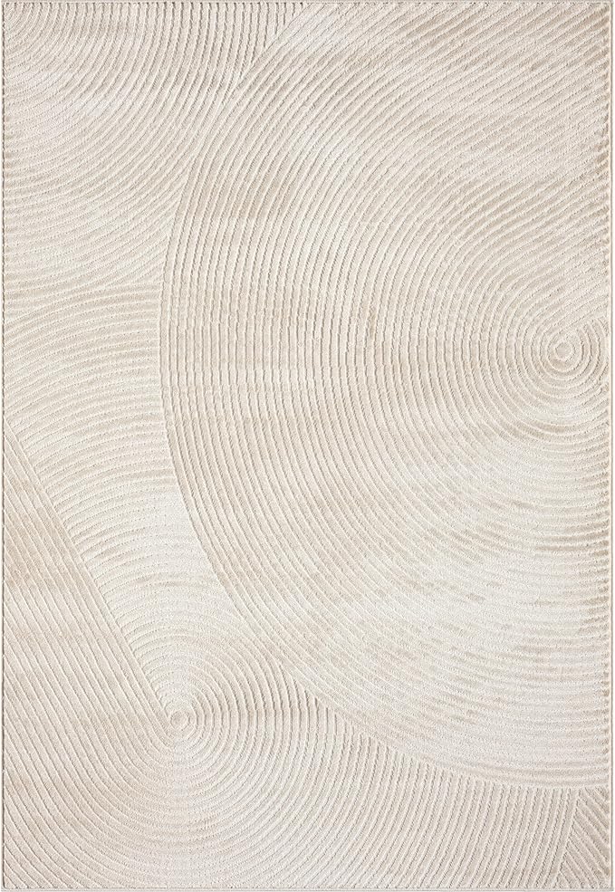 Abani Neutral Beige Area Rug 5' x 8' for Living Room, Bedroom - Zen Reiki Circles Pattern - Durable & Easy to Clean