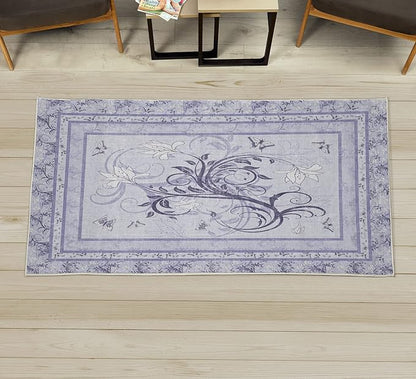 Ambesonne Spring Decorative Rug, Swirling Floral Look Design of Blossoming Flowers and Flying Butterflies, Quality Carpet for Bedroom Dorm and Living Room, 2' 2" x 3' 7", Lavender and Quartz