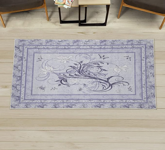 Ambesonne Spring Decorative Rug, Swirling Floral Look Design of Blossoming Flowers and Flying Butterflies, Quality Carpet for Bedroom Dorm and Living Room, 2' 2" x 3' 7", Lavender and Quartz