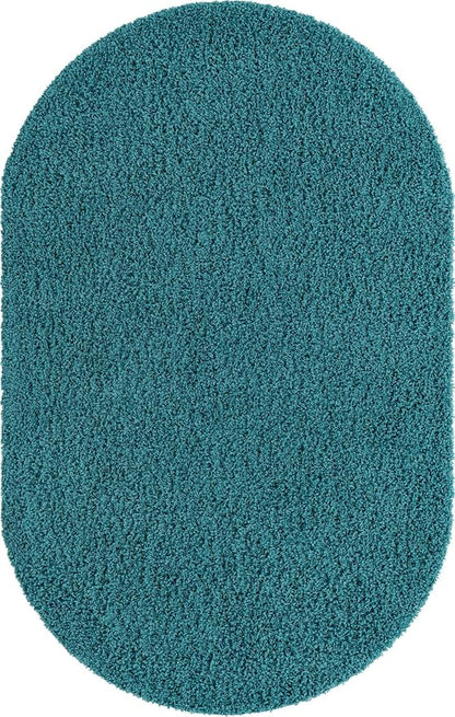 Unique Loom Solid Shag Collection Area Rug (5' 3" x 8' Oval, Deep Aqua Blue)