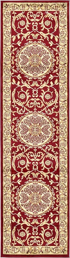 Unique Loom Versailles Collection Traditional Classic Medallion Floral Motif Area Rug (2' 7 x 10' 0 Runner, Burgundy/ Ivory)