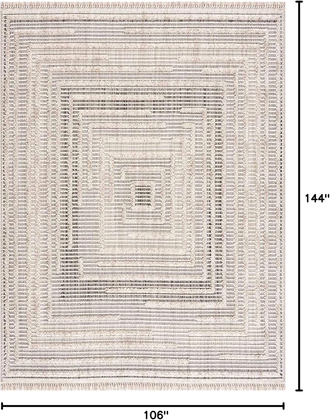 Hauteloom Lunao Living Room, Bedroom Area Rug - Farmhouse - Charcoal,Cream,Peach - 8'10" x 12'