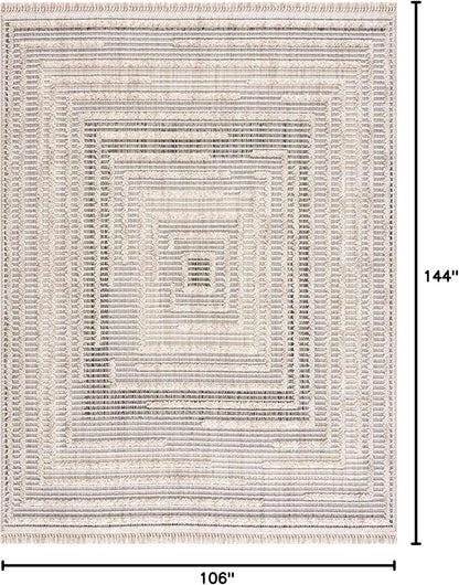 Hauteloom Lunao Living Room, Bedroom Area Rug - Farmhouse - Charcoal,Cream,Peach - 8'10" x 12'