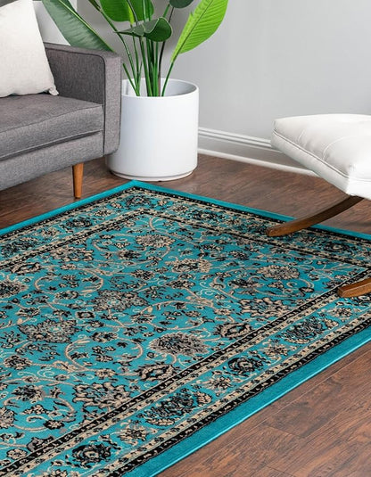 Unique Loom Sialk Hill Collection Area Rug - Washington (6' 1" x 9' Rectangle Turquoise/Black)