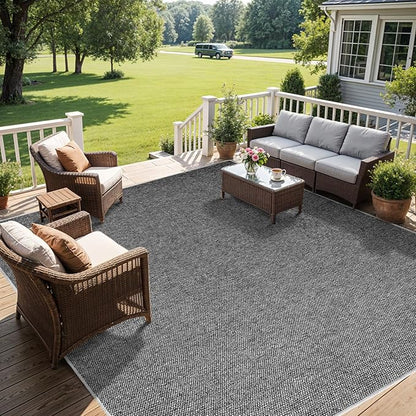 LBRO2M Easy Jute Solid Area Rug 6X9 Washable Rugs for Living Room Bedroom Natural Jute Look Indoor Outdoor Rug Durable, Solid Non Shedding Eco Friendly (6X9 Black Gray)