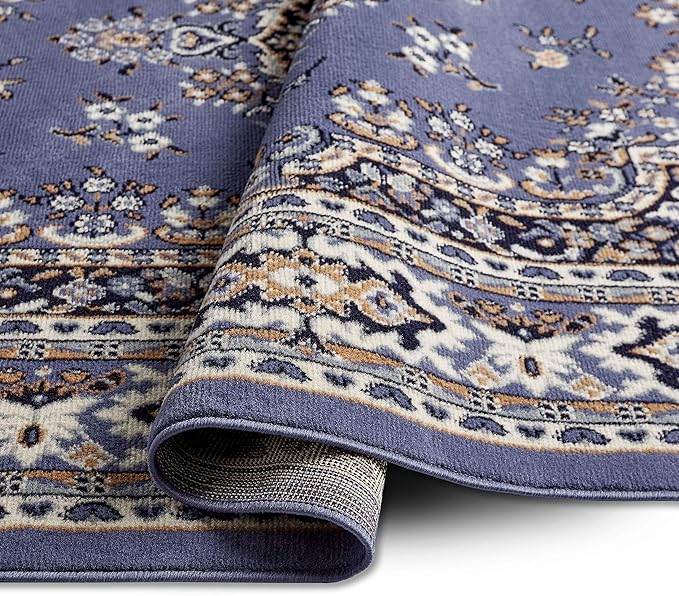Home Dynamix Premium Sakarya Traditional Medallion Border Area Rug, Country Blue, 21"x35" Rectangle