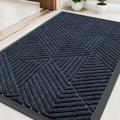 Kitinjoy Front Door Mat Outside Entrance, Sturdy Natural Dirt Trapper, Heavy Duty Rubber Doormat, Low Profile Non-Slip Backing, Easy Clean Floor Mat for Indoor Outdoor Entry, 35X23 Inch, Navy Blue