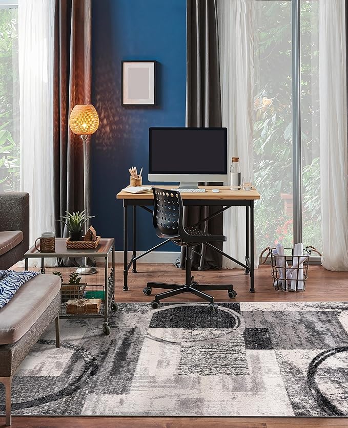 Rugshop Contemporary Circle Design Area Rug, Non-Shedding Carpet for Living Room, Dining Room, or Large Bedroom, Cream, 8'8" x 12'