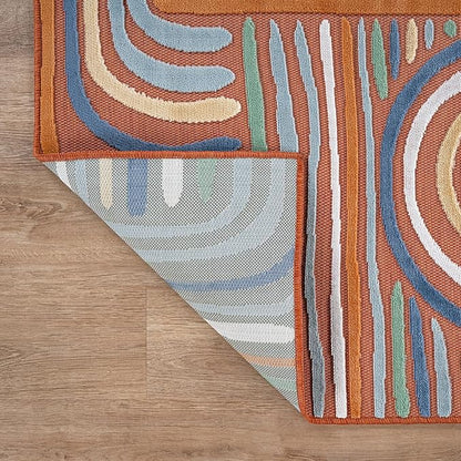 CAMILSON Indoor Outdoor Rug, Orange 6x9 Geometric Arch Striped Area Rugs for Patio and Home Areas, Easy-Cleaning Non-Shedding Living Room, Garden and Deck Washable Outside Carpet (6 x 9)