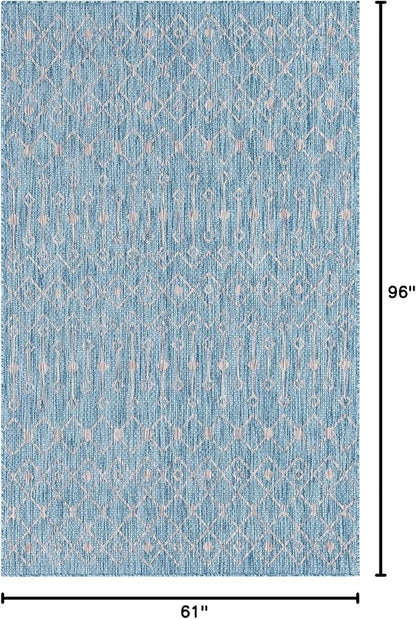 Unique Loom Outdoor Trellis Collection Area Rug - Tribal Trellis (5' 1" x 8' Rectangle, Aqua/ Ivory)