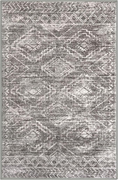 KILOCOCO Boho Entryway Rug 3x5 Area Rug Washable Non Slip Throw Rugs Soft for Kitchen Living Room Dining Bedroom Geometric Moroccan Carpet, Taupe