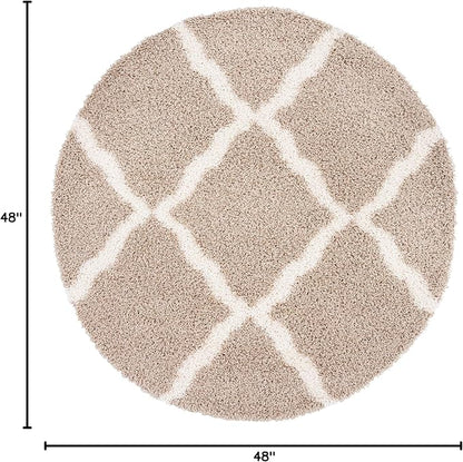 SAFAVIEH Dallas Shag Collection Area Rug - 4' Round, Beige & Ivory, Trellis Design, Non-Shedding & Easy Care, 1.5-inch Thick Ideal for High Traffic Areas in Living Room, Bedroom (SGD257D)