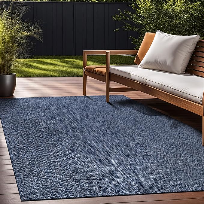 Beverly Rug Indoor Outdoor Rug 5x7, Washable Outside Carpet for Patio, Deck, Porch, Solid Modern Area Rug, Water Resistant, Azure Blue