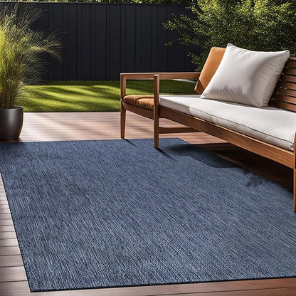 Beverly Rug Indoor Outdoor Rug 5x7, Washable Outside Carpet for Patio, Deck, Porch, Solid Modern Area Rug, Water Resistant, Azure Blue