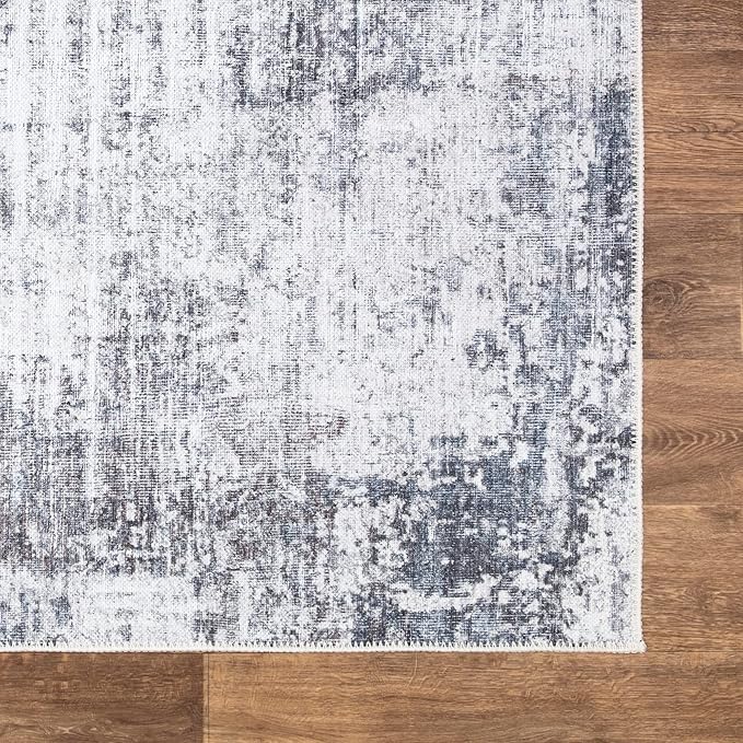Bloom Rugs Washable Non-Slip 6' x 9' Rug - Gray/Charcoal/Blue Modern Abstract Area Rug for Living Room, Bedroom, Dining Room, and Kitchen - Exact Size: 6' x 9'
