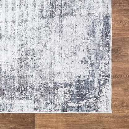 Bloom Rugs Washable Non-Slip 7 ft Runner - Gray/Charcoal/Blue Modern Abstract Runner for Entryway, Hallway, Bathroom, and Kitchen - Exact Size: 2.5' x 7'