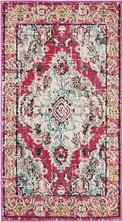 SAFAVIEH Monaco Collection Accent Rug - 2'2" x 4', Pink & Multi, Boho Medallion Distressed Design, Non-Shedding & Easy Care, Ideal for High Traffic Areas in Entryway, Living Room, Bedroom (MNC243D)