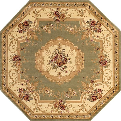 Rugs.com Chateau Collection Rug – 8' Octagon Green Medium Rug Perfect for Living Rooms, Kitchens, Entryways