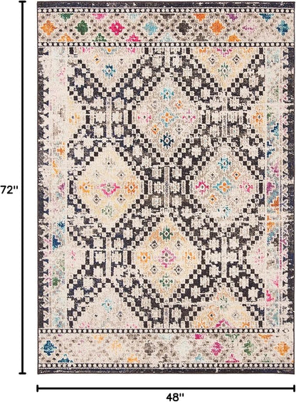 SAFAVIEH Madison Collection Accent Rug - 4' x 6', Black & Yellow, Boho Diamond Distressed Design, Non-Shedding & Easy Care, Ideal for High Traffic Areas in Entryway, Living Room, Bedroom (MAD418Z)
